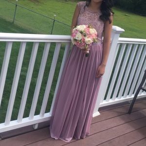 Rose Gold Metallic maxi dress from David’s bridal
